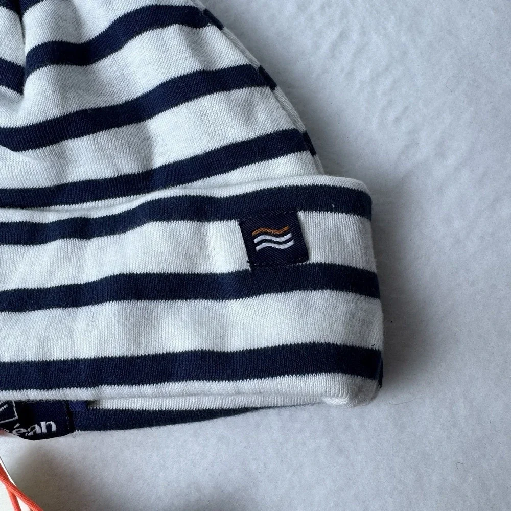 New All'ocean Bigorneau striped Baby Beanie Hat‎ Blue White Nautical Cap Cotton